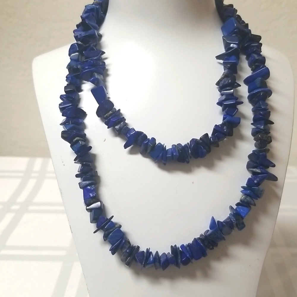 LAPIS LAZULI 36" Endless Chip Bead Strand pull over the head NWOT J#44